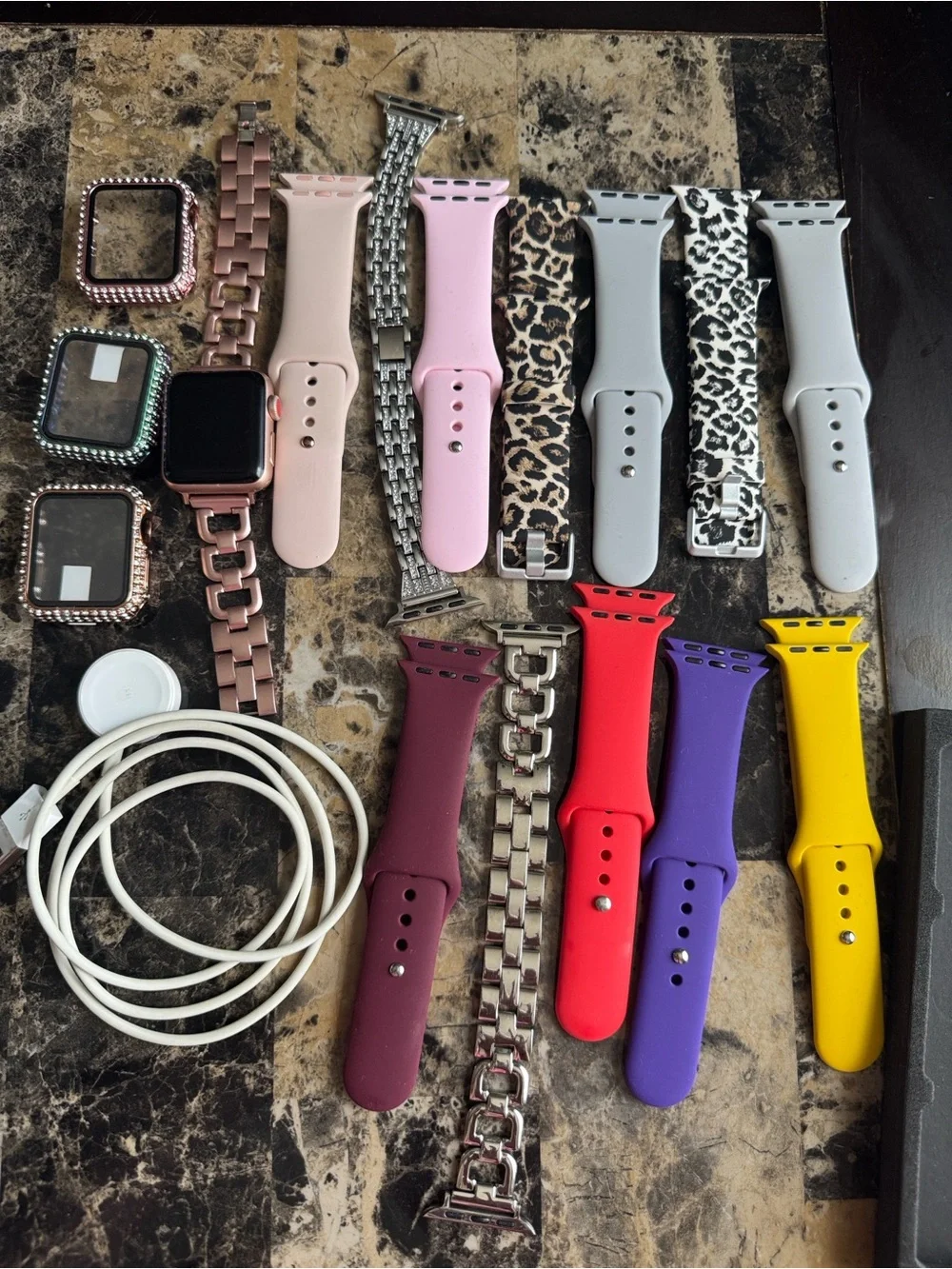 Apple Watch with Rose Gold Case & Assorted Color Silicone and Metal Bands